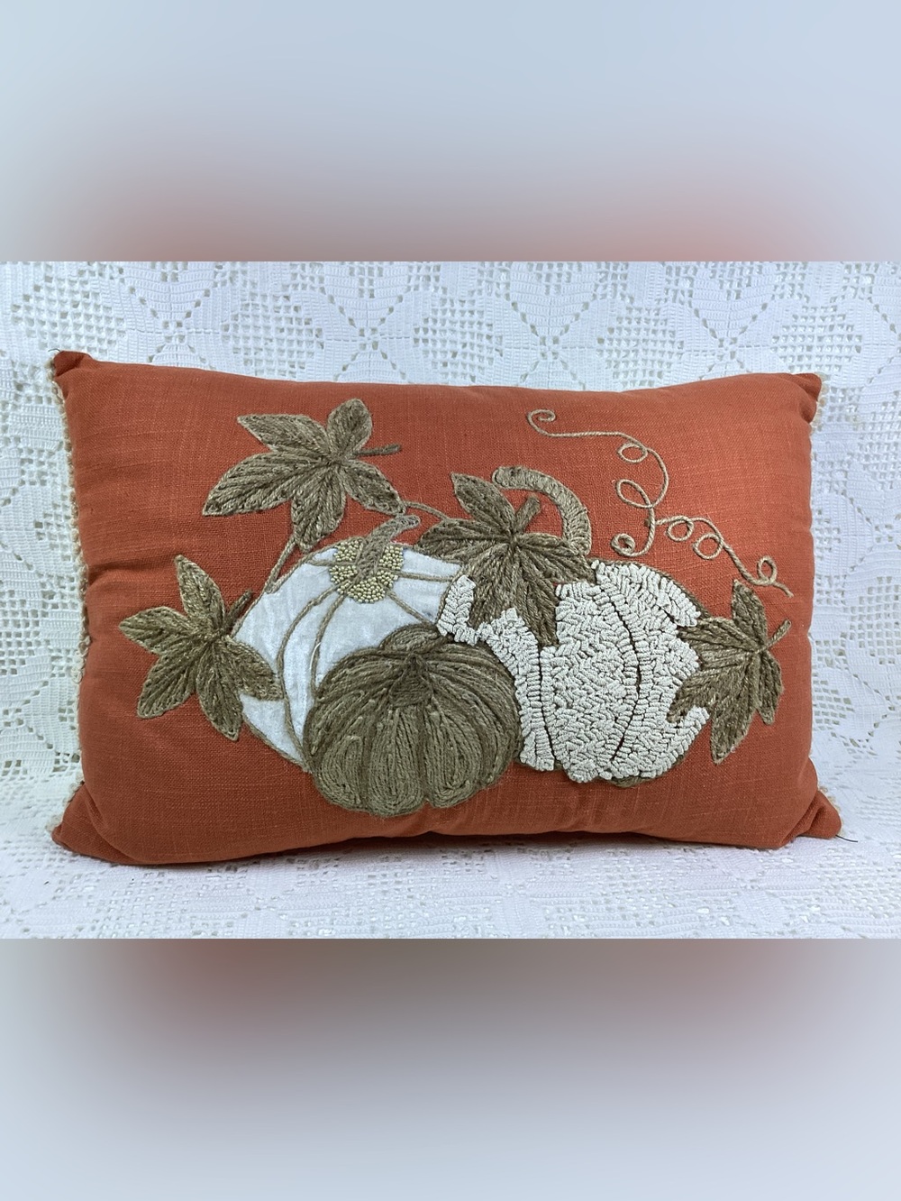 Autumn Pumpkin Embroidered Accent Pillow - Rust